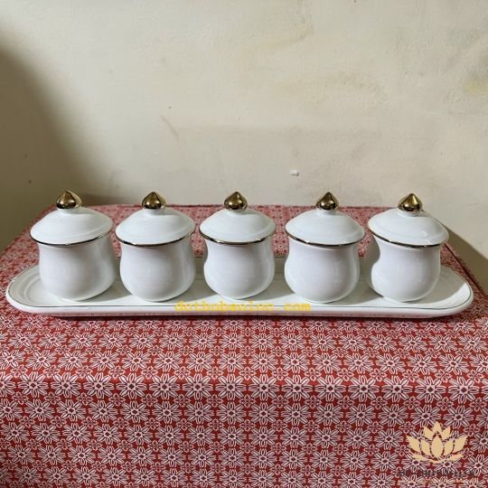 Chum nước, áng nước sứ hoạ tiết Đá Hoa Cương có nắp 5 ly – Màu Trắng