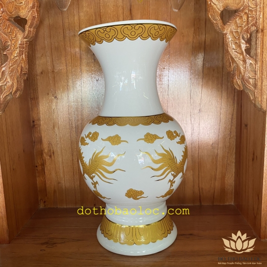 Bình bông sứ Trắng Rồng cao cấp - Cao 22.5cm Ngang 10cm 