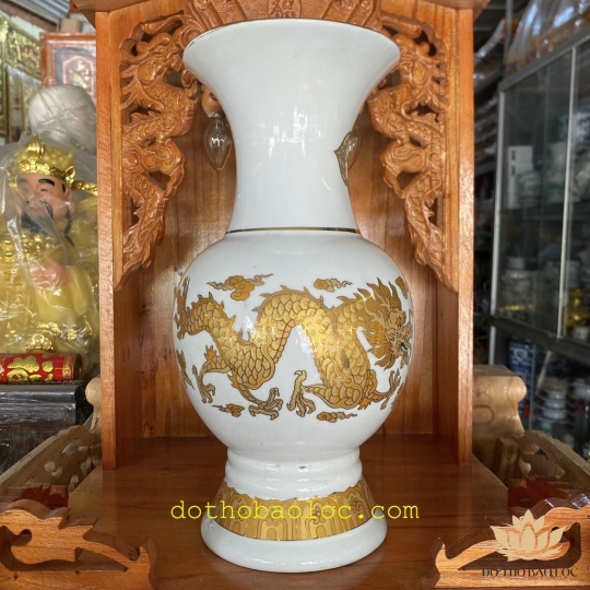 Bình bông sứ Trắng Rồng cao cấp cao 31.5cm