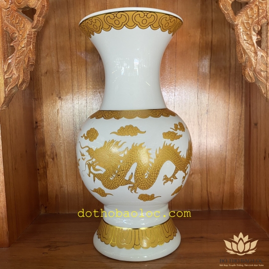 Bình bông sứ Trắng Rồng cao cấp - Cao 22.5cm Ngang 10cm 