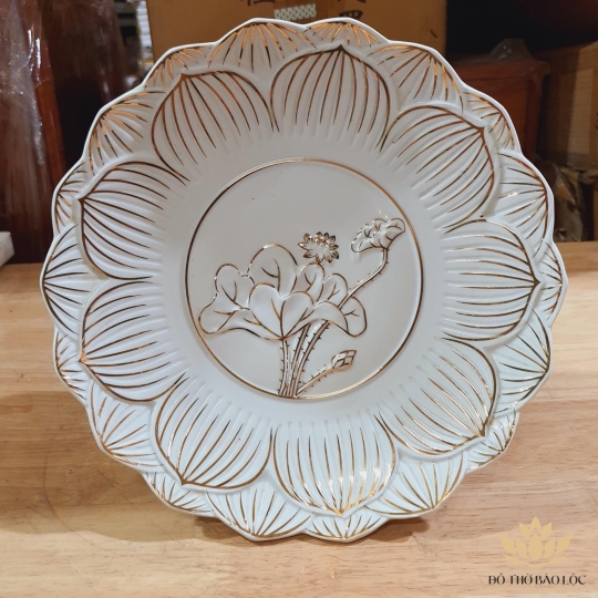 Đĩa trái cây sứ trắng bạch ngọc cao cấp cao 5cm đường kính 15cm