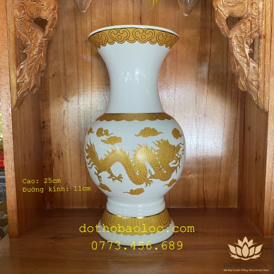 Bình bông sứ Trắng Rồng cao cấp - Cao 17.5cm Ngang 8cm 