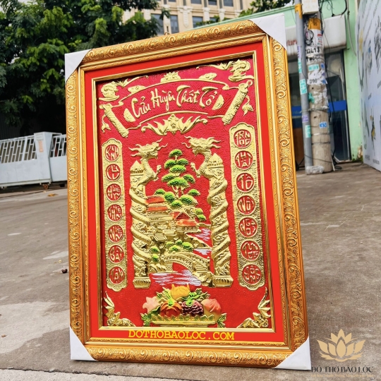 [67x50] Cửu huyền thất tổ bằng đồng cao 67cm x ngang 50cm- Mặt kính ( Mâm ngũ quả)