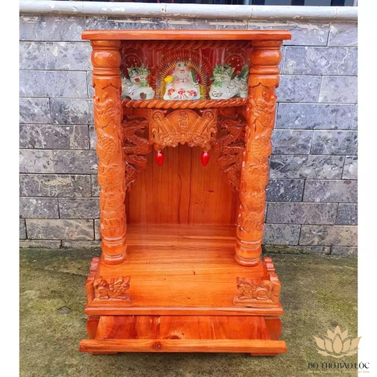 Bàn thờ thần tài thổ địa gỗ xoan đào quỳ trụ hộp điện tử ngang 48cm x cao 81cm - màu Đỏ