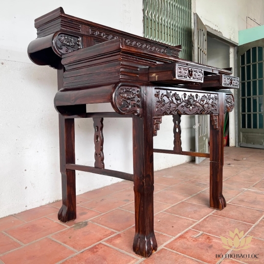 Bàn thờ gia tiên gỗ muồng 2 tầng ngang 1m34