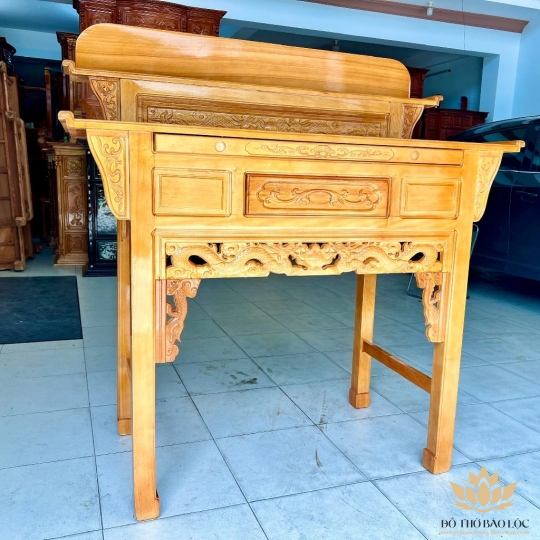 Bàn thờ gia tiên hai tầng gỗ gõ đỏ ngang 1.27m