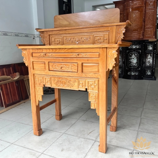 Bàn thờ gia tiên hai tầng gỗ gõ đỏ ngang 1.27m