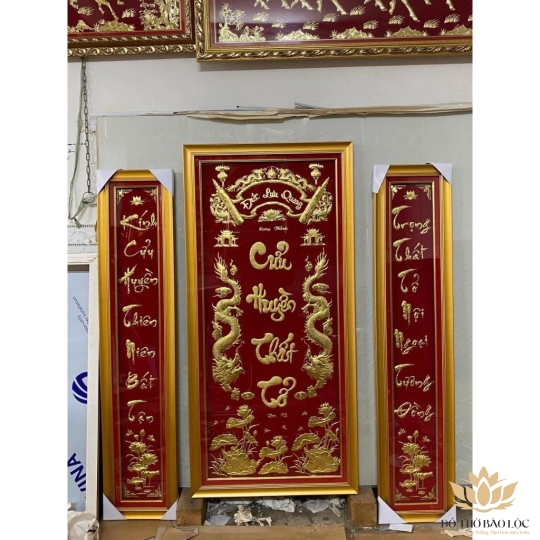 Cửu Huyền Thất Tổ Dát Vàng Bằng Đồng Khung Gỗ (Sơn Vàng, Đen) Cao 1m40 - Có đèn