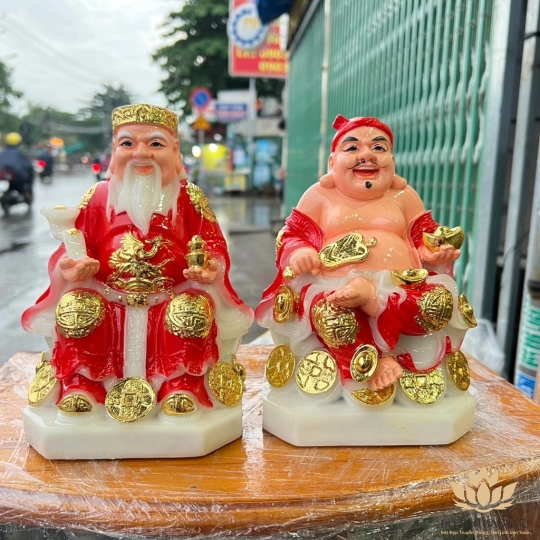 [7inch] Tượng Thần tài Thổ Địa đá Việt Nam Cao 19cm - Đỏ