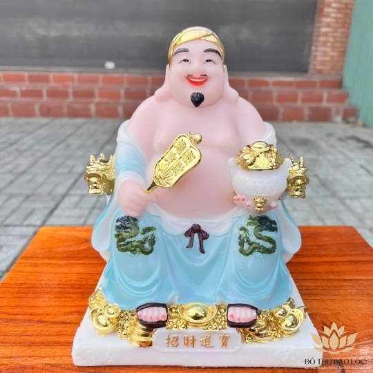 [10inch] Tượng Thần Tài Thổ Địa Đá Nhập Khẩu Cao Cấp Cao 26cm – Xanh gấm (Mẫu Phú Quý)