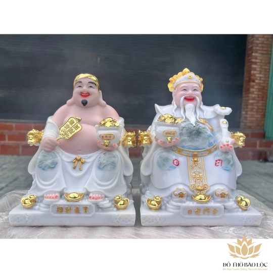 [10inch] Tượng Thần Tài Thổ Địa Đá Nhập Khẩu Cao Cấp  – Trắng Gấm - Mẫu Phú Quý