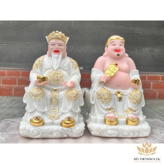 [8inch] Tượng Thần tài Thổ Địa bằng đá nhập khẩu cao cấp cao 22cm – Màu trắng