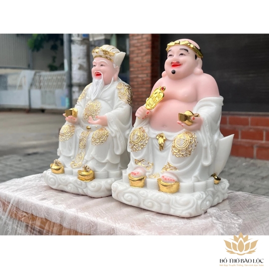 [8inch] Tượng Thần tài Thổ Địa bằng đá nhập khẩu cao cấp cao 22cm – Màu trắng