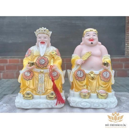 [8inch] Tượng Thần tài Thổ Địa áo gấm bằng đá nhập khẩu cao cấp cao 22cm – Màu vàng