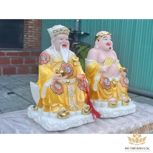 [8inch] Tượng Thần tài Thổ Địa áo gấm bằng đá nhập khẩu cao cấp cao 22cm – Màu vàng