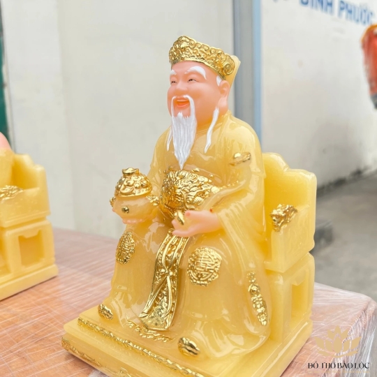 [12inch] Tượng Thần tài Thổ Địa ngồi ghế đá nhập khẩu mẫu mới nhất cao 30cm –Vàng