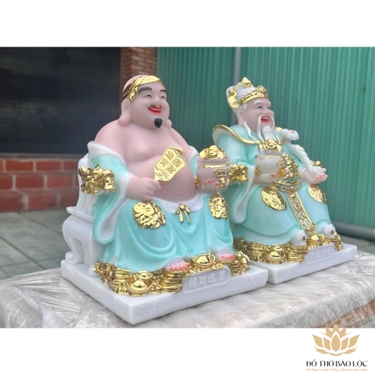 [12inch] Tượng Thần tài Thổ Địa bằng đá nhập khẩu cao cấp cao 30cm – Màu xanh