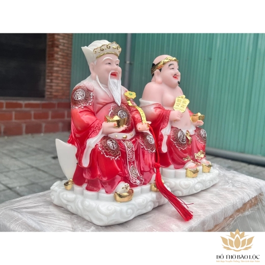 [8inch] Tượng Thần tài Thổ Địa áo gấm bằng đá nhập khẩu cao cấp cao 22cm – Màu đỏ