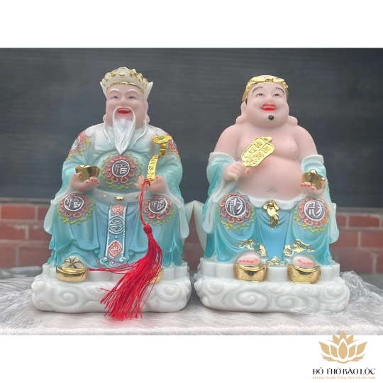 [10inch] Tượng Thần tài Thổ Địa áo gấm bằng đá nhập khẩu cao cấp cao 25cm – Màu xanh