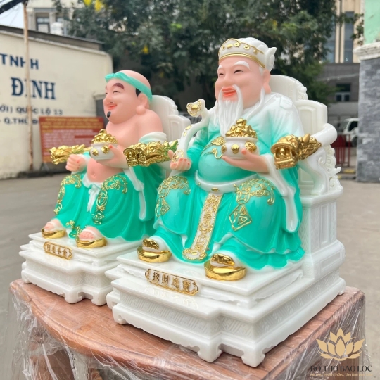 [10inch] Tượng Thần tài Thổ Địa ngồi ghế đá nhập khẩu mẫu mới nhất cao 25cm – Xanh