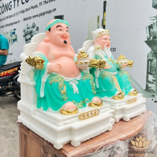 [10inch] Tượng Thần tài Thổ Địa ngồi ghế đá nhập khẩu mẫu mới nhất cao 25cm – Xanh