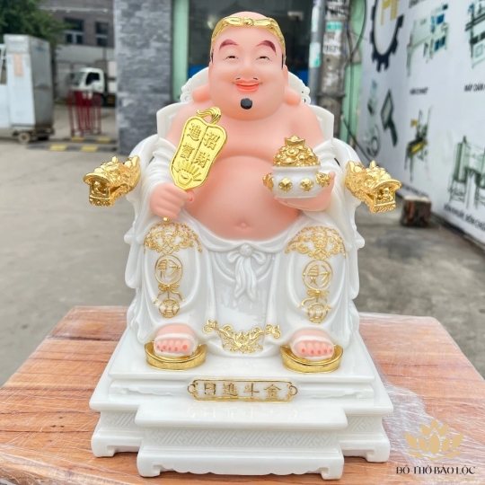 [12inch] Tượng Thần tài Thổ Địa ngồi ghế đá nhập khẩu mẫu mới nhất cao 30cm – Trắng