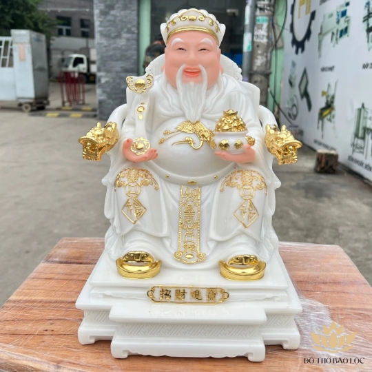 [12inch] Tượng Thần tài Thổ Địa ngồi ghế đá nhập khẩu mẫu mới nhất cao 30cm – Trắng