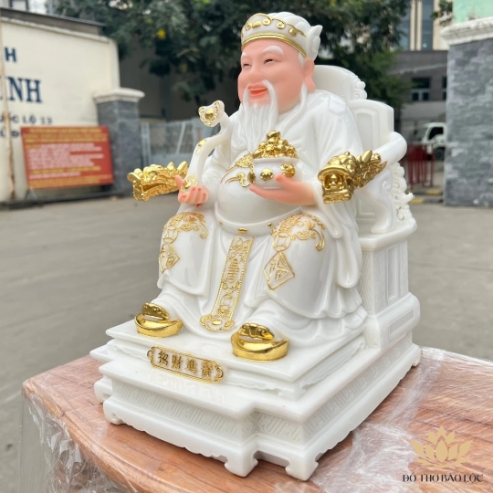 [12inch] Tượng Thần tài Thổ Địa ngồi ghế đá nhập khẩu mẫu mới nhất cao 30cm – Trắng