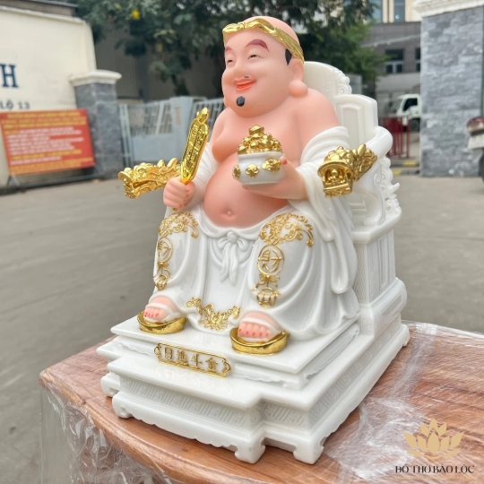 [12inch] Tượng Thần tài Thổ Địa ngồi ghế đá nhập khẩu mẫu mới nhất cao 30cm – Trắng