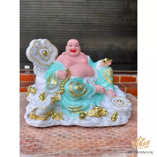 [12inch] Tượng Di Lặc Tôn Phật Đá Nhập Mẫu Như Ý Ngang 26cm - 5 Màu (Trắng, Đỏ, Vàng, Xanh lá, Xanh lam)