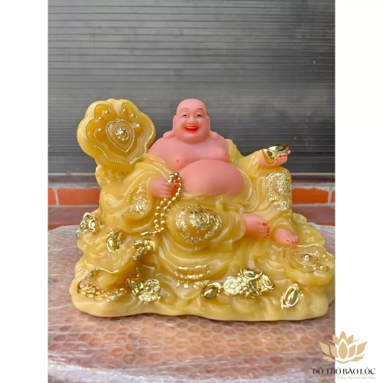 [12inch] Tượng Di Lặc Tôn Phật Đá Nhập Mẫu Như Ý Ngang 26cm - 5 Màu (Trắng, Đỏ, Vàng, Xanh lá, Xanh lam)