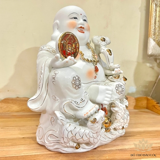 [14inch] Tượng phật di lạc cầm đồng tiền bằng sứ cao cấp cao 35cm