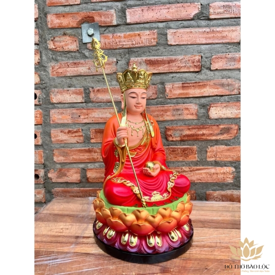[12inch] Tượng Địa Tạng Vương Bồ Tát Ngồi Đài Sen Hàng Cao Cấp Cao 30cm - Màu Đỏ