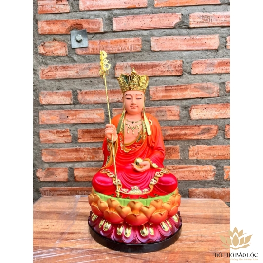 Tượng Địa Tạng Vương Bồ Tát  ngồi Đài Sen Đá nhập khẩu cao cấp Cao 30cm – Màu xanh dương