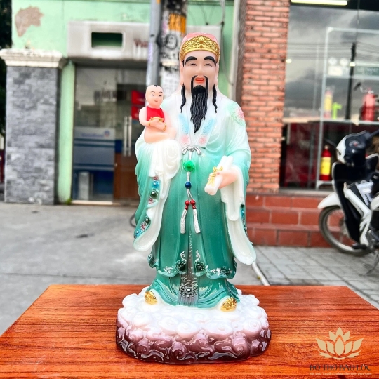 Tượng Phúc Lộc Thọ Áo Gấm Bằng Đá Nhập Khẩu Cao 30cm ( Bộ Tam Đa)