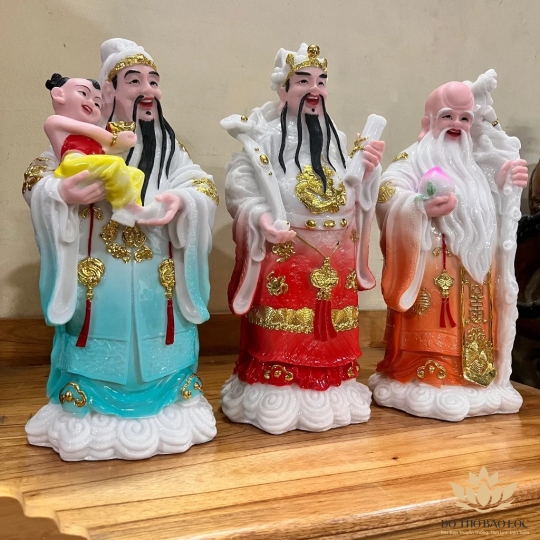 Tượng Phúc Lộc Thọ bằng đá Việt Nam cầu bình an tài lộc cao 36cm ( Bộ Tam Đa)