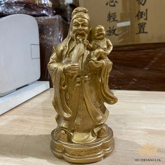 Tượng Phúc Lộc Thọ bằng bột đá màu đồng cầu bình an tài lộc cao 36cm đẹp bền rẻ ( bộ tam đa )