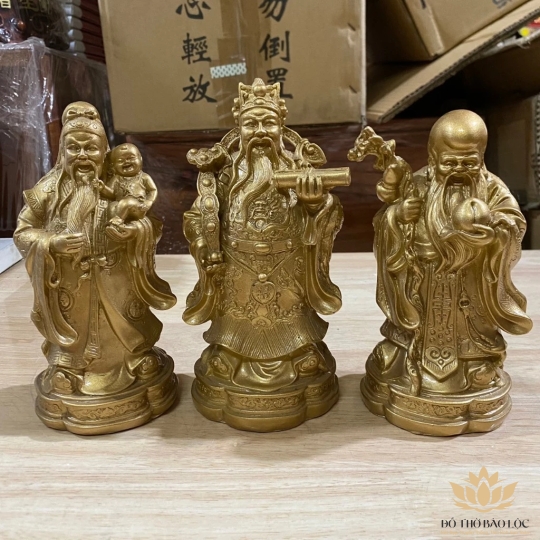 Tượng Phúc Lộc Thọ bằng bột đá màu đồng cầu bình an tài lộc cao 36cm đẹp bền rẻ ( bộ tam đa )