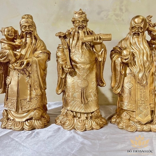 Tượng Phúc Lộc Thọ bằng bột đá màu đồng cầu bình an tài lộc cao 27cm