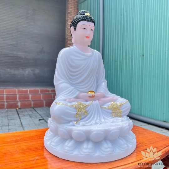[12inch] Tượng Phật Bổn Sư Thích Ca Mâu Ni bằng đá nhập khẩu cao cấp  cao 31cm –màu trắng 