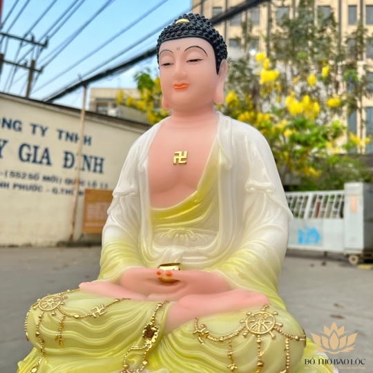 Tượng Phật A Di Đà bằng đá nhập khẩu cao cấp  cao 40cm – Màu trắng