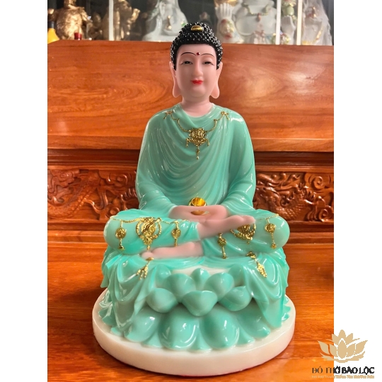 [12inch] Tượng Phật Thích Ca Ngồi Đài Sen Cao 30cm Đá Nhập Khẩu - Màu Xanh