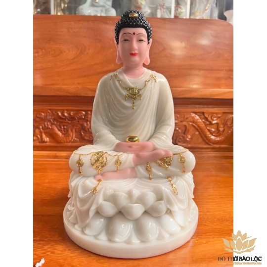 [12inch] Tượng Phật A Di Đà Ngồi Đài Sen Cao 30cm Đá Nhập Khẩu - Màu Trắng
