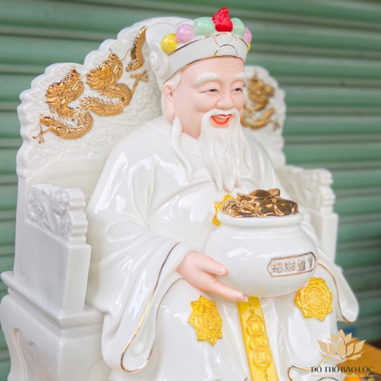 Tượng Thần Tài Thổ Địa Ngồi Ghế Bằng Sứ Đức Hóa Nhập Khẩu Cao Cấp Màu Trắng cao 29cm