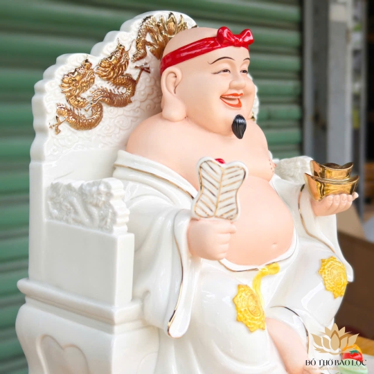 Tượng Thần Tài Thổ Địa Ngồi Ghế Bằng Sứ Đức Hóa Nhập Khẩu Cao Cấp Màu Trắng cao 29cm