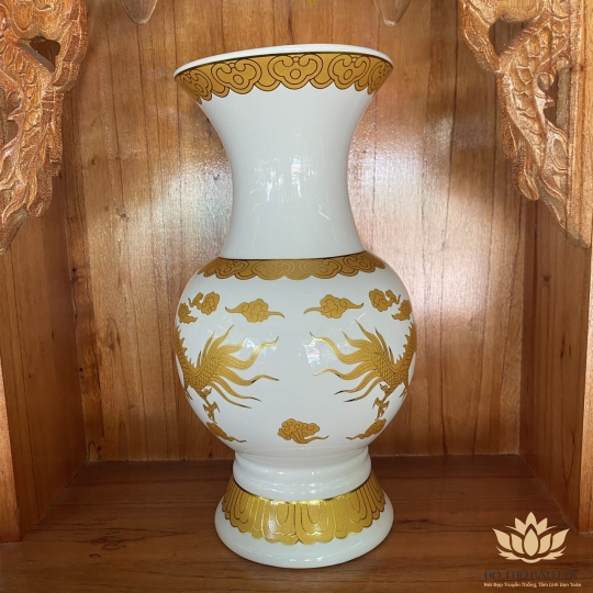 Bình bông sứ Trắng Rồng cao cấp - Cao 20cm Ngang 9cm 