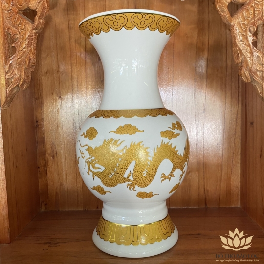 Bình bông sứ Trắng Rồng cao cấp - Cao 22.5cm Ngang 10cm 
