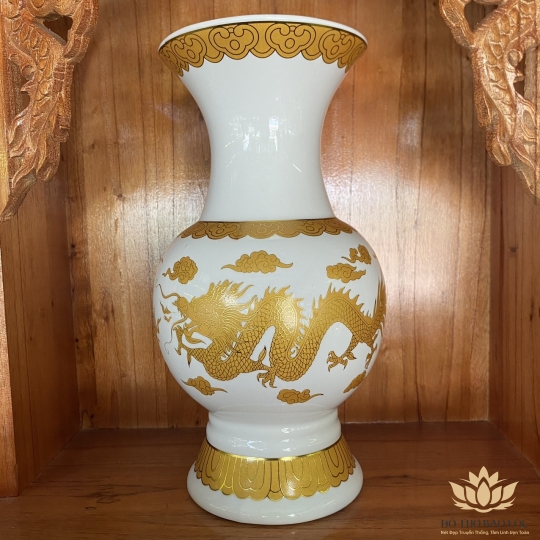 Bình bông sứ Trắng Rồng cao cấp - Cao 22.5cm Ngang 10cm 