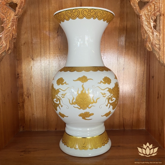 Bình bông sứ Trắng Rồng cao cấp - Cao 20cm Ngang 9cm 