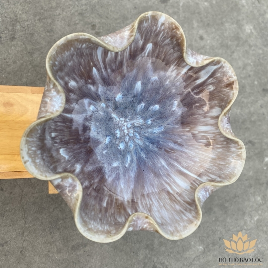 Bát thả bông có đế bát tụ lộc “ Minh đường tụ thủy” men đá Bát Tràng - Màu đỏ - Ngang 17cm